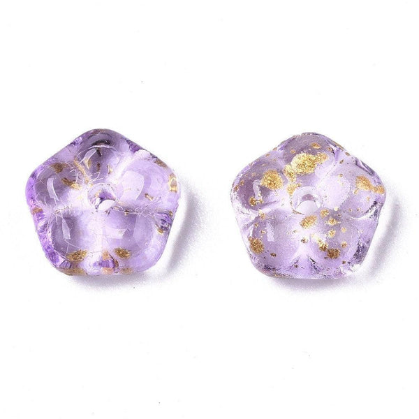 Perles fleur verre violet et or, perles verre tchèque, perles fleur, verre violet, 6x3mm, x10 (G4196)