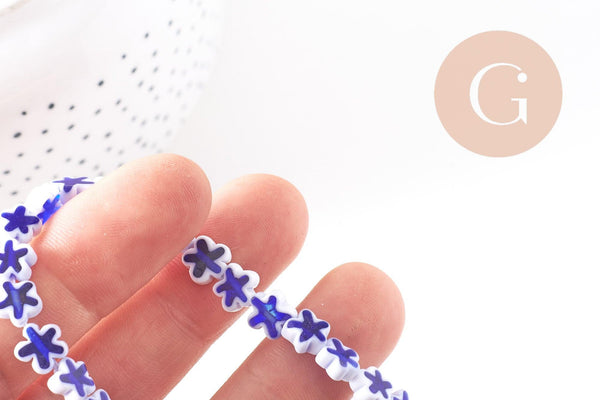 Perles fleurs verre millefiori artisanal 6.5-9mm, x1 fil de 40cm (G10493)