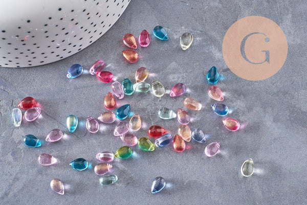 Perles goutte cristal tchèque Multicolore 9x6x5mm, x50 (G4583)