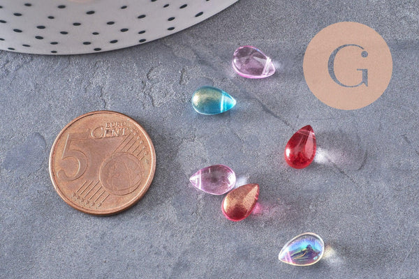 Perles goutte cristal tchèque Multicolore 9x6x5mm, x50 (G4583)