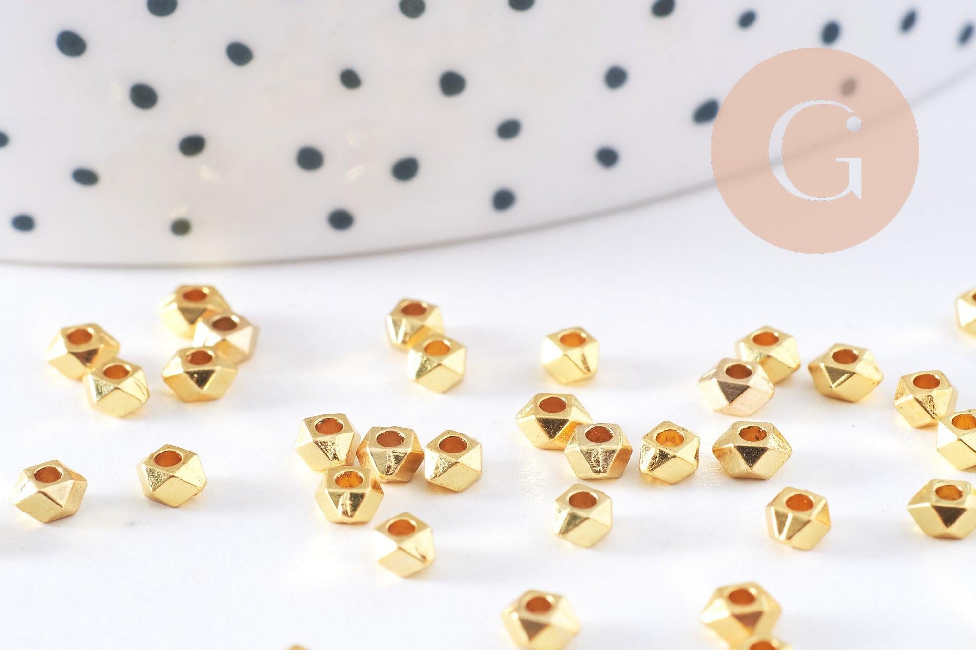 Perles hexagonale intercalaires facetté zamac doré 4x3.5mm, x50 (G10685)