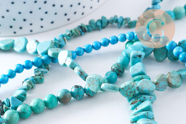 Perles howlite naturelle turquoise 12-14-16-18mm, x1 fil de 37cm (G1851)