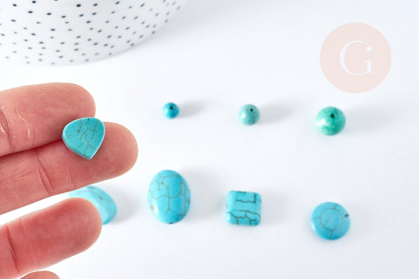 Perles howlite turquoise naturelle carrée goutte ronde disque, x5 (G1769)