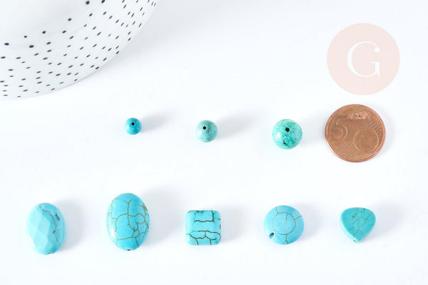 Perles howlite turquoise naturelle carrée goutte ronde disque, x5 (G1769)