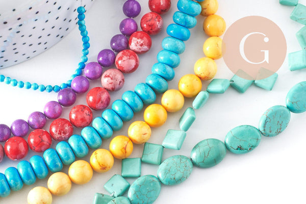 Perles howlite turquoise naturelle,perles pierre, howlite naturelle, perle turquoise,12-14-16-18mm, X5 (G8192)