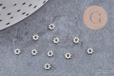 Perles intercalaires Rondelles fleurs acier 304 inoxydable platine 3mm, x10 (G10856)