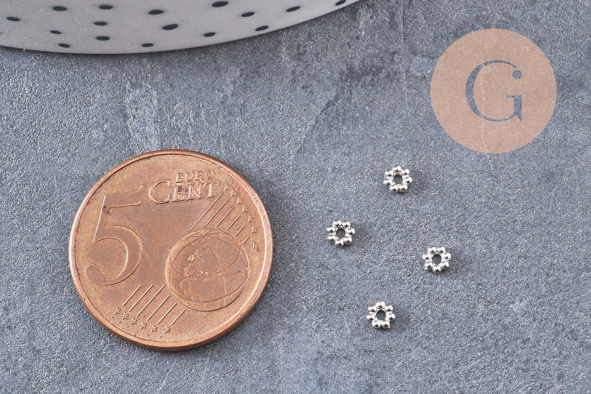 Perles intercalaires Rondelles fleurs acier 304 inoxydable platine 3mm, x10 (G10856)