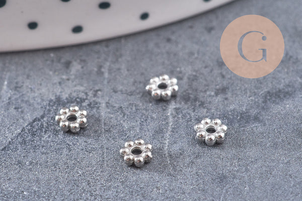 Perles intercalaires Rondelles fleurs acier 304 inoxydable platine 4mm, x10 (G10904)