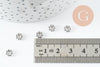 Perles intercalaires Rondelles fleurs acier 304 inoxydable platine 6mm, x5 (G9821)