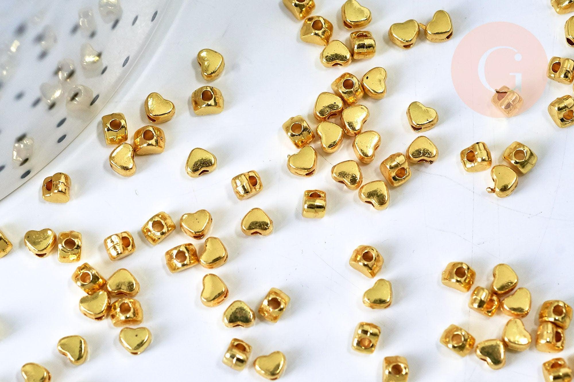 Perles intercalaires facettées doré cœur 3.5mm, perles doreés, x50 (G5577)