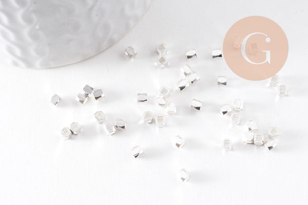 Perles intercalaires facettées laiton argenté ou doré, 3x3mm, x50 (G9906)
