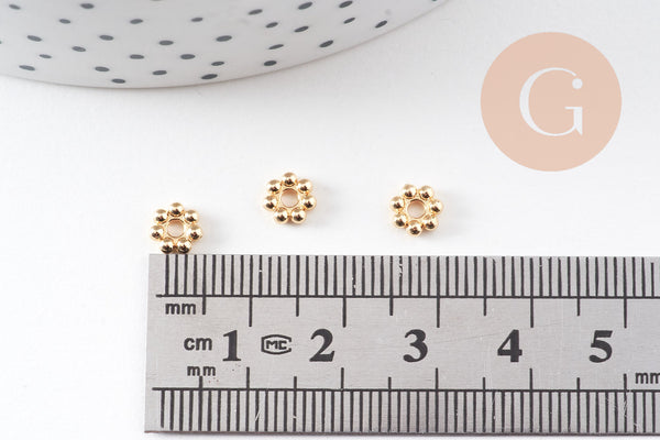 Perles intercalaires rondelles fleurs acier 304 inoxydable doré 18K 6mm, x10 (G10905)