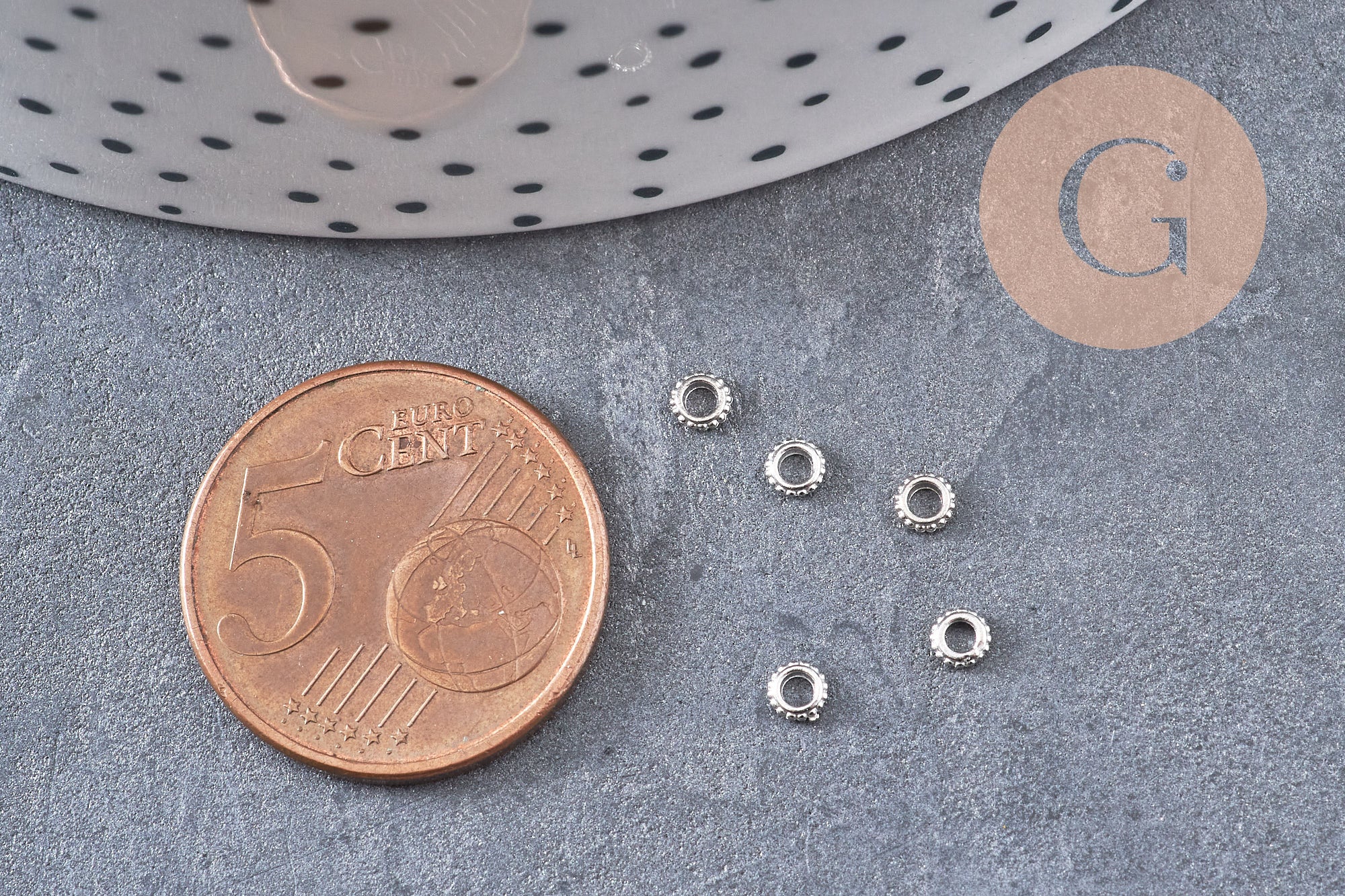 Perles intercalaires rondelles fleurs acier 304 inoxydable platine 3mm, x10 (G10855)