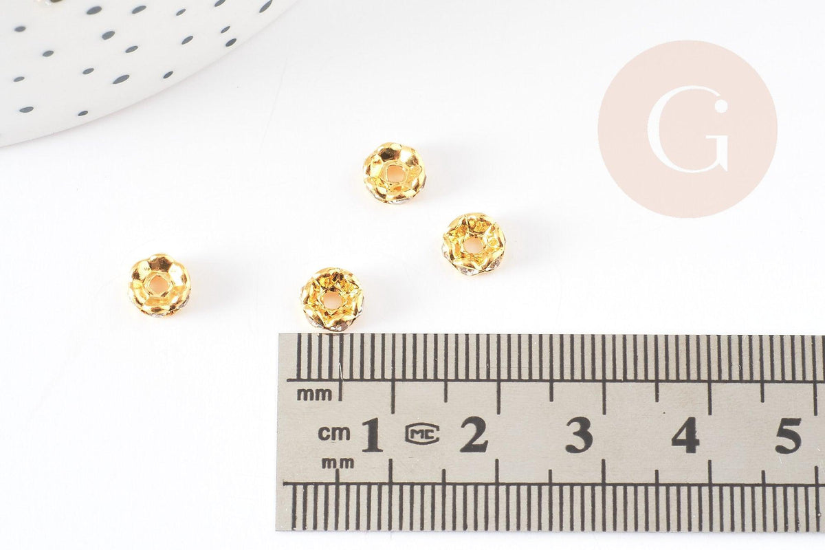 Perles intercalaires rondelles laiton doré zircon grade B 6mm, x20 (G5599)