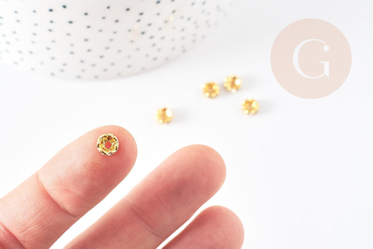 Perles intercalaires rondelles laiton doré zircon grade B 6mm, x20 (G5599)