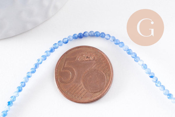 Perles jade bleu 2mm, jade naturel, perle pierre,fournitures créatives, pierre précieuse,perles bijoux,2mm,fil de 40 cm-(G1125)