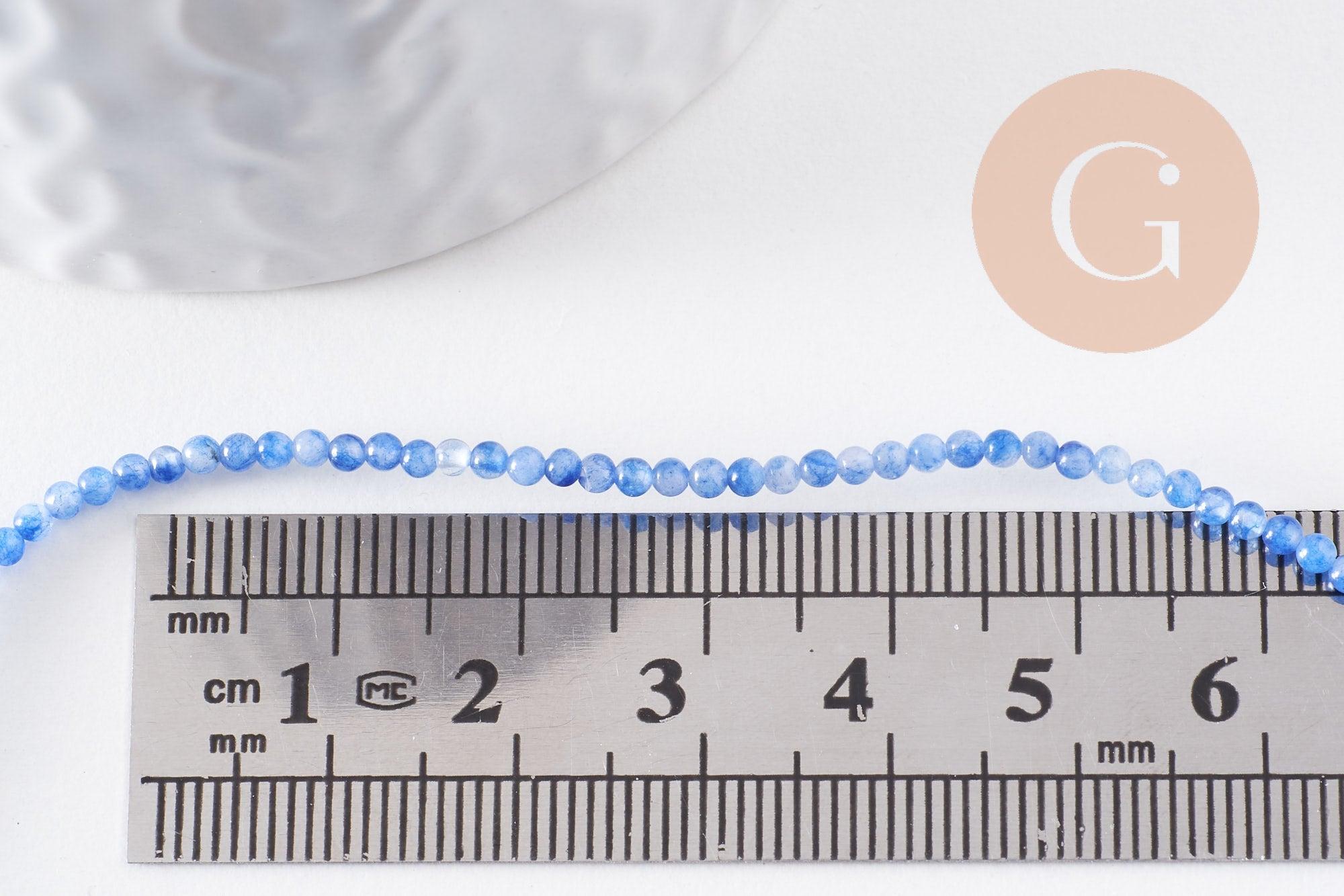 Perles jade bleu 2mm, jade naturel, perle pierre,fournitures créatives, pierre précieuse,perles bijoux,2mm,fil de 40 cm-(G1125)