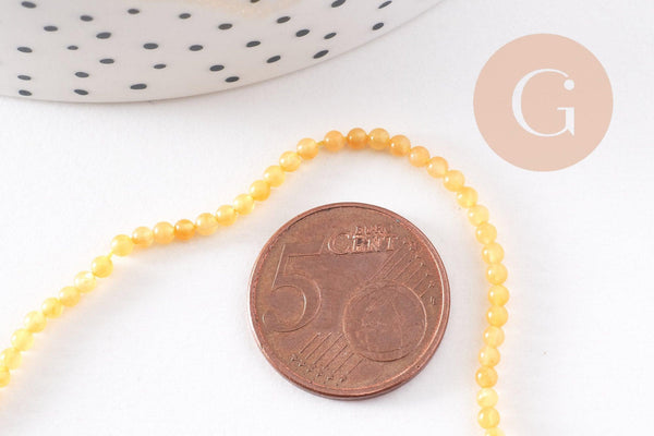 Perles jade jaune naturel, perle pierre, pierre précieuse, 2mm, fil de 42cm, x1 (G4714)