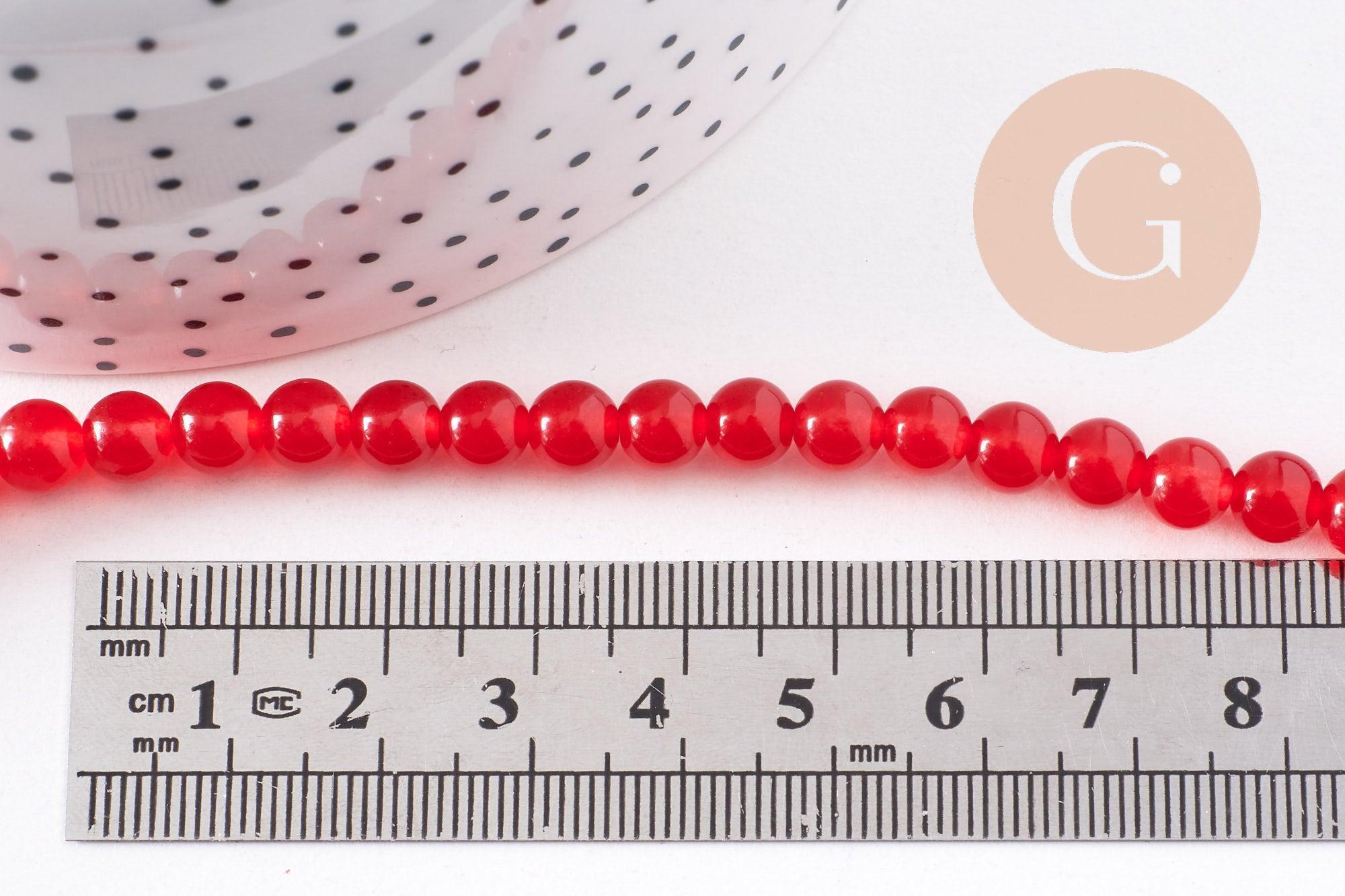 Perles jade naturel rouge 6mm, x1 fil de 40cm (G1783)