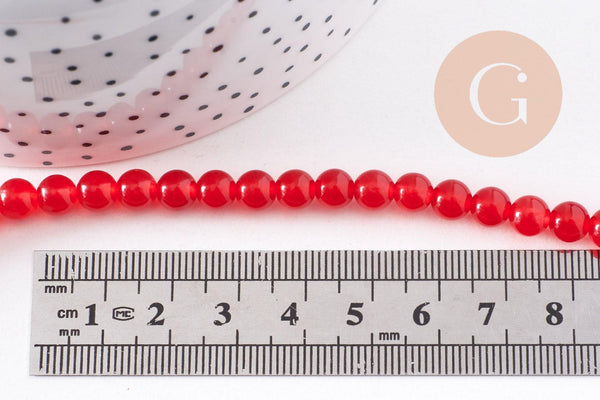 Perles jade naturel rouge 6mm, x1 fil de 40cm (G1783)