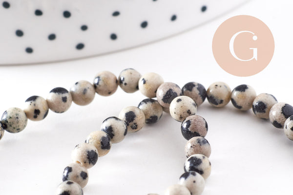 Perles jaspe dalmatien naturelle 4mm, x1 fil de 24cm (G0326)