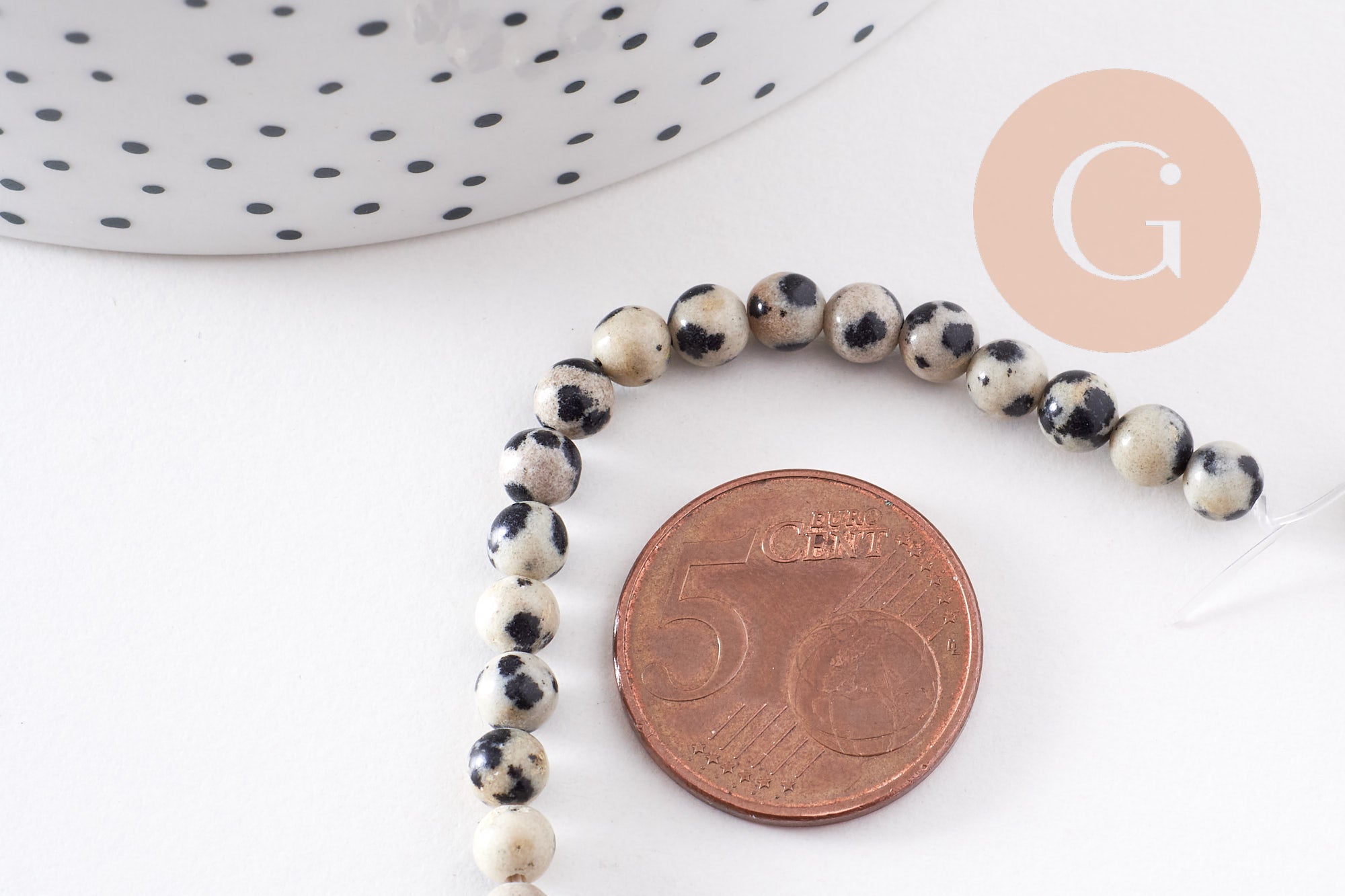 Perles jaspe dalmatien naturelle 4mm, x1 fil de 24cm (G0326)