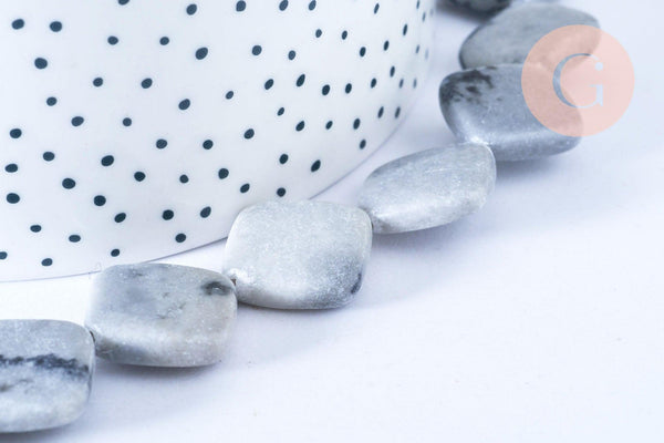 Perles jaspe gris losange, des perles en jaspe gris naturelle,18x21mm, x5 perles (G8382)