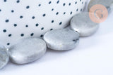 Perles jaspe gris ovale 19x14mm, perles en jaspe gris naturelle, x5 (G8381)