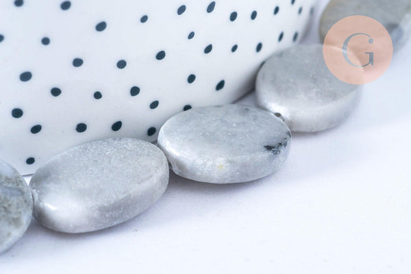 Perles jaspe gris ovale 19x14mm, perles en jaspe gris naturelle, x5 (G8381)