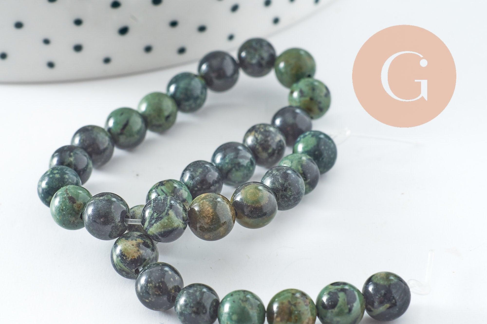Perles jaspe karamba vert,jaspe gris,perle jaspe verr,perles pierres, jaspe naturel,6mm, fil de 30 perles, X1 (G3800)