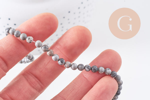 Perles jaspe picasso gris naturel 4mm,perles rondes, jaspe gris,pierre naturelle,perles jade,perles pierre,le fil de 83 perles, x1 (G0943)