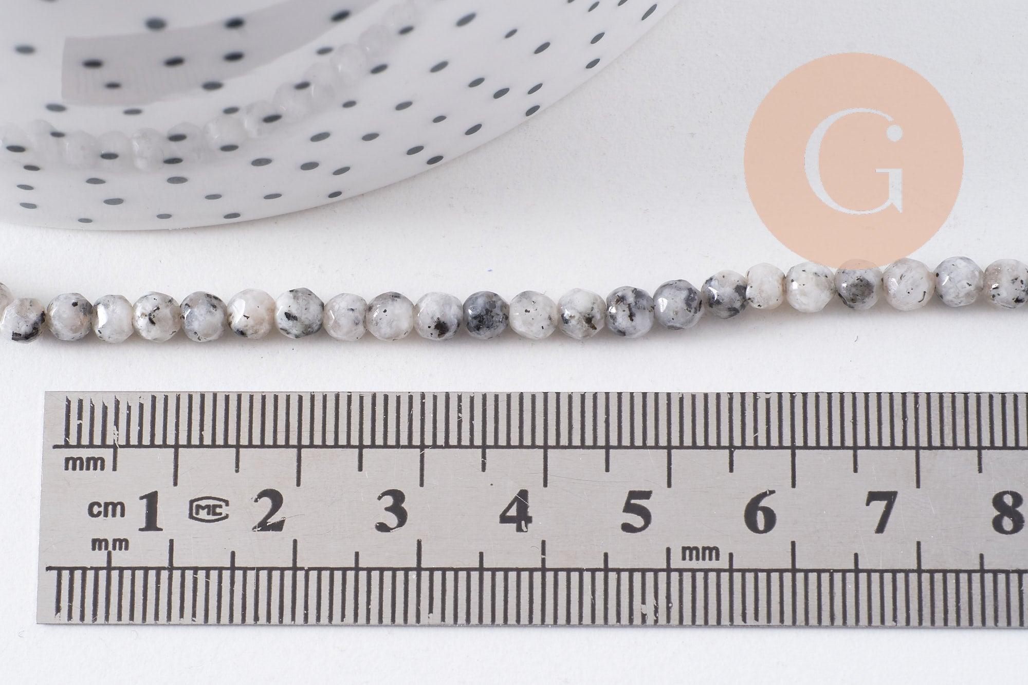 Perles jaspe sésame blanc, jaspe bleuté,pierre naturelle,perle facettée,perles pierre,jaspe naturel, le fil de 90,4mm, x1 (G1641)