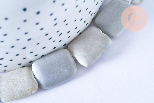 Perles jaspe zebré rectangulaire 18x14mm, des perles en jaspe gris naturelle, x5 perles (G8380)