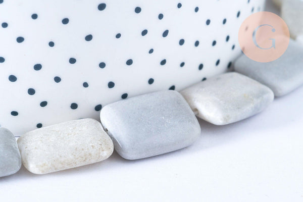 Perles jaspe zebré rectangulaire 18x14mm, des perles en jaspe gris naturelle, x5 perles (G8380)