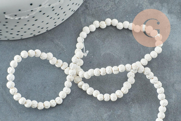 Perles lave blanche naturelle 4mm, x1 fil de 40cm (G0590)