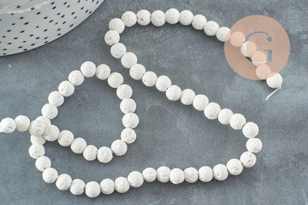 Perles lave de synthèse blanche 6mm, x1 fil de 38cm (G1289)