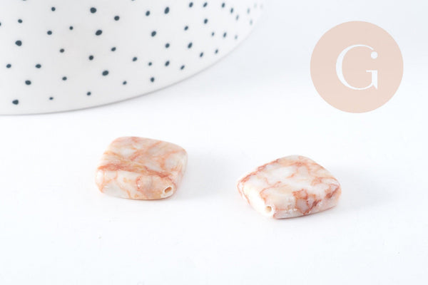 Perles losange en jaspe blanc marbré rouge, x1 fil de 38cm (G10571)