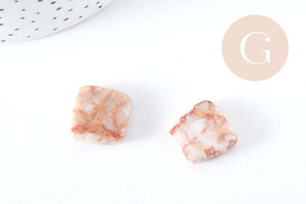 Perles losange en jaspe blanc marbré rouge, x1 fil de 38cm (G10571)