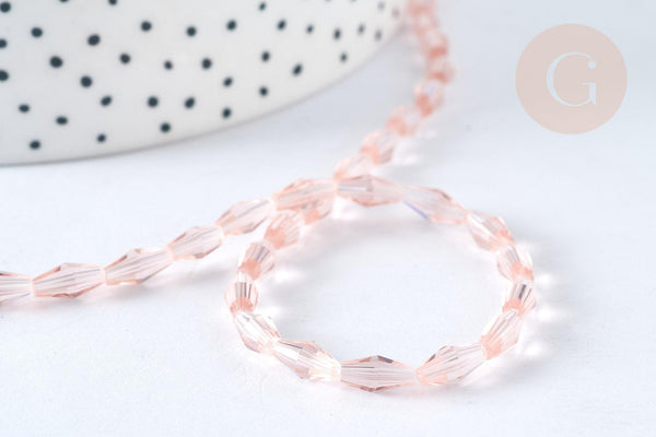 Perles losanges verre facettées transparente rose clair 8x4mm, cristal, fil de 58.4cm, x1 (G7329)