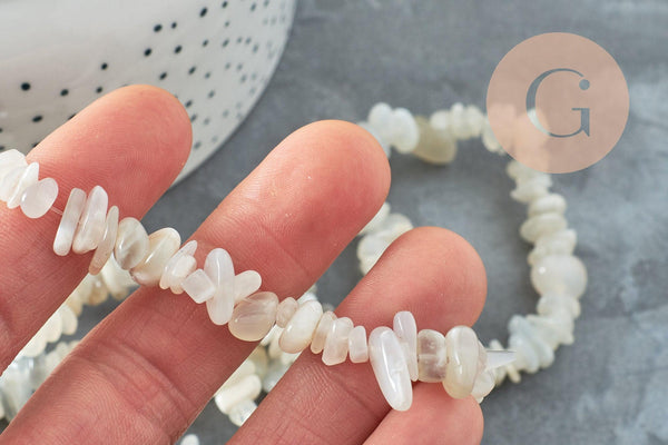 Perles nuggets pierre de lune 5-8mm, x1 fil de 80cm (G5495)