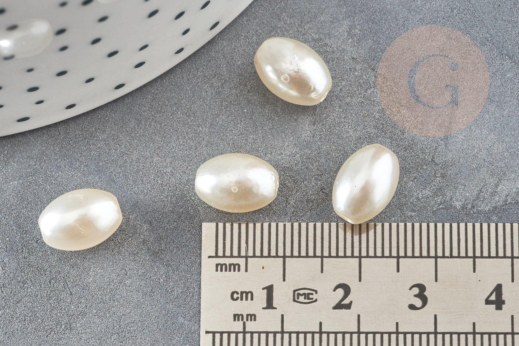 Perles ovale acrylique imitation perle eau douce beige 11mm, x5 (G9287)