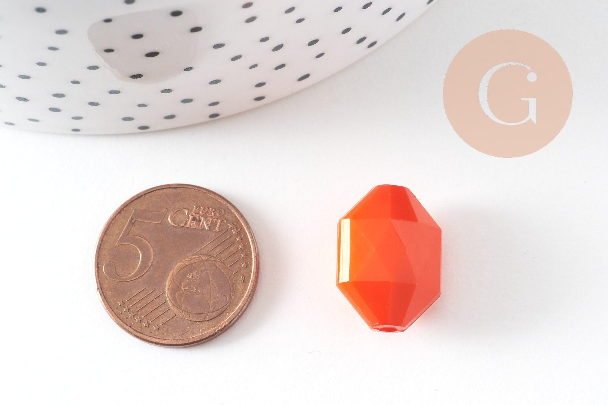 Perles ovale facettées plastique ORANGE 18mm, x10 (G7144)