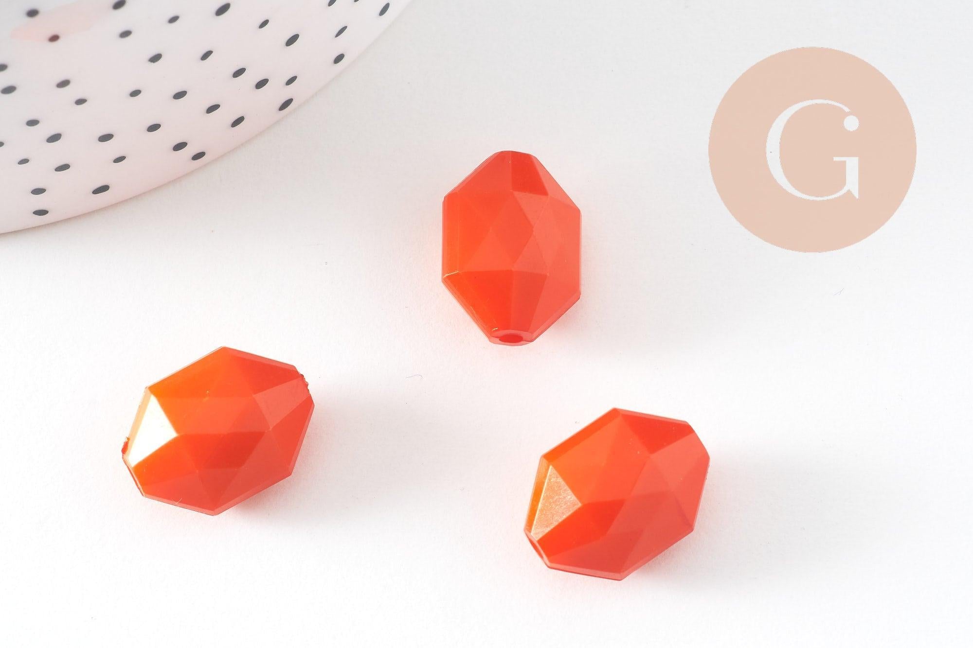 Perles ovale facettées plastique ORANGE 18mm, x10 (G7144)