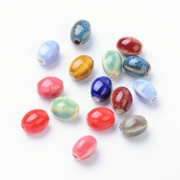 Perles ovales porcelaine multicolore 12mm, x10 (G10323)