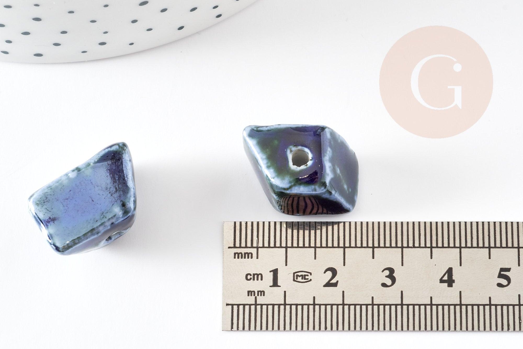 Perles pépite géométrique céramique bleu 20mm,perle porcelaine pour création bijoux DIY x10 (G9152)