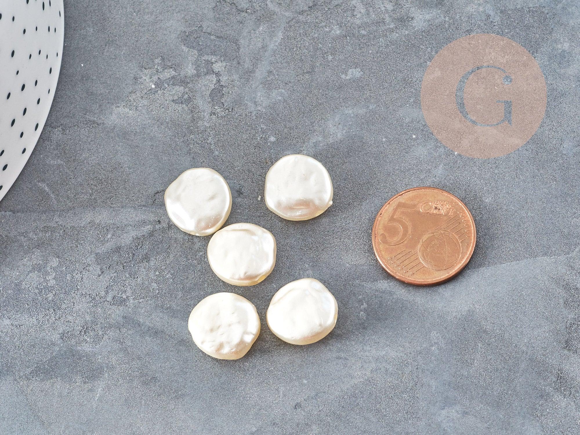 Perles plates acrylique imitation perle eau douce beige 14.5mm, x5 (G9028)