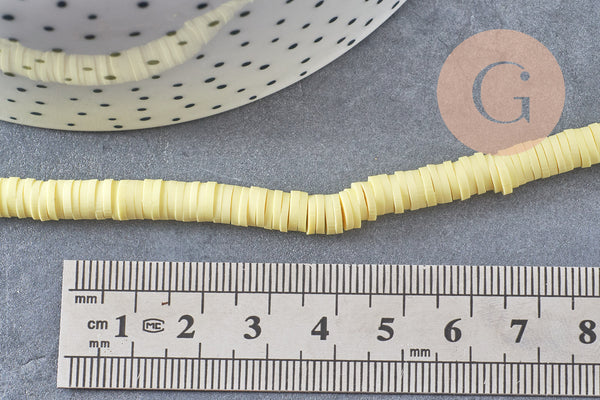 Perles polymère jaune heishi 6mm, fil de 40cm, x1 (G0769)