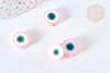 Perles polymère rondes plates rose mauvais oeil 10,5-12mm, bijoux fantaisie DIY chance, x5 (G7202)