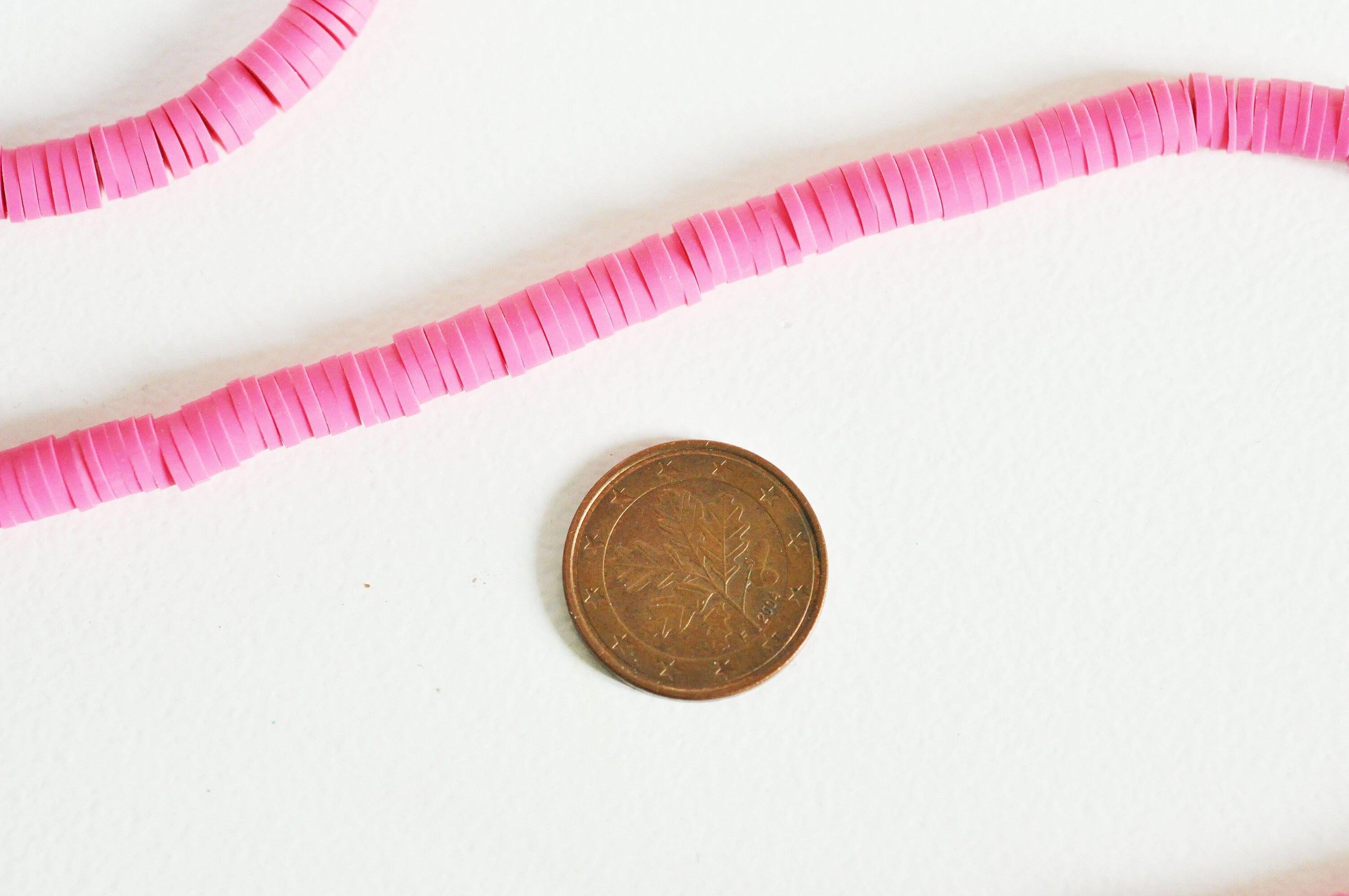 Perles polymère rose heishi 6mm, x1 fil de 320 perles (G0711)