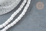 Perles polymère tube blanc 6.5mm, fabrication bijoux heishi 6.5mm plastique,le fil de 40cm G7222